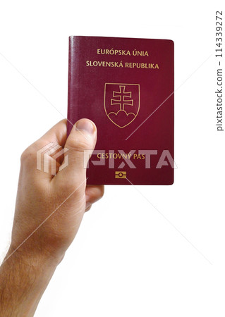 Man's hand holding a Slovakian passport 114339272