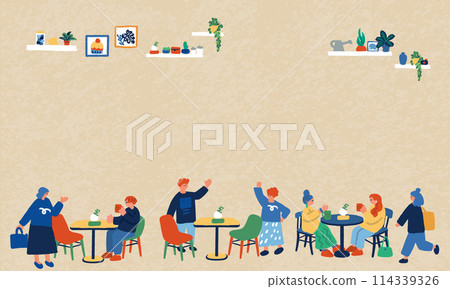 Illustration of people relaxing in a cafe Illustration of people relaxing in a cafe 114339326