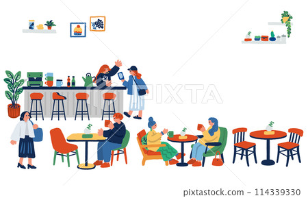 Illustration of people having fun in a cafe 114339330