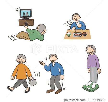 Illustration set of seniors with signs of frailty 114339336