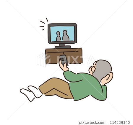 一位老人躺著看電視的插圖 一位老人躺著看電視的插圖 114339340