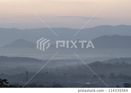 Beautiful morning scenery of River and mountain in a dramatic sky Beautiful morning scenery of River and mountain in a dramatic sky 114339364