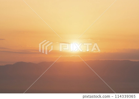 Beautiful morning scenery of River and mountain in a dramatic sky 114339365