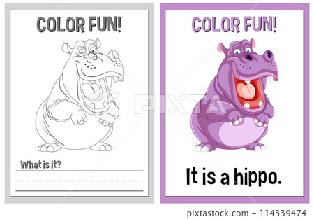 Color Fun Hippo Illustration Activity 114339474
