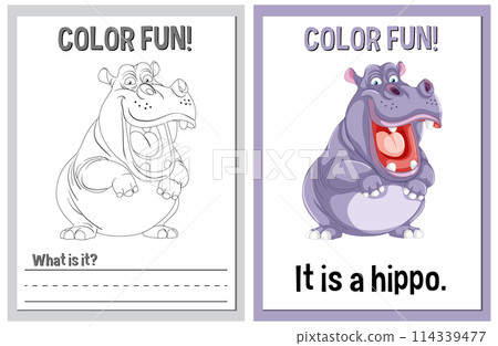 Color Fun Hippo Illustration Set Color Fun Hippo Illustration Set 114339477