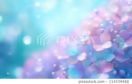 夢幻般的閃閃發光的繡球花和水滴 114339488