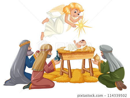 Nativity Scene with Angel and Wise Men Nativity Scene with Angel and Wise Men 114339502