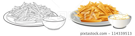 Delicious French Fries with Dipping Sauces 114339513
