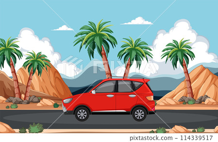 Red Car on Desert Road Trip 114339517