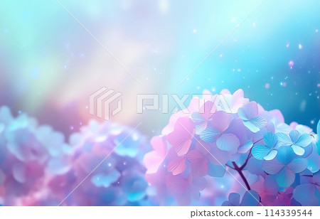 夢幻般的閃閃發光的繡球花和水滴 夢幻般的閃閃發光的繡球花和水滴 114339544