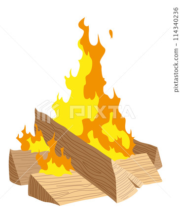 Fireplace campfire type. Burning wood, travel and adventure symbol. Vector bonfire or woodfire in cartoon flat style. Tourist bonfires in stack 114340236