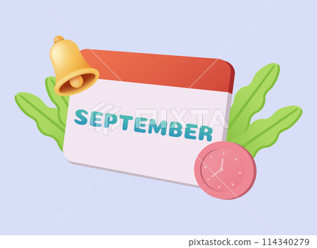 3d calendar icon. September. Daily schedule planner. Calendar events plan, work planning concept. 3d cartoon simple vector illustration 3d calendar icon. September. Daily schedule planner. Calendar events plan, work planning concept. 3d cartoon simple vector illustration 114340279