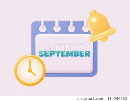 3d calendar icon. September. Daily schedule planner. Calendar events plan, work planning concept. 3d cartoon simple vector illustration 3d calendar icon. September. Daily schedule planner. Calendar events plan, work planning concept. 3d cartoon simple vector illustration 114340280