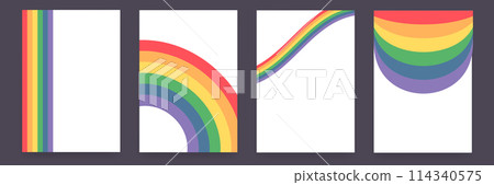 Pride flag, Pride month, rainbow and parade background set. Pride month and LGBT vertical background patterns and posters set. Perfect background for posters, cover art, flyer, banner. 114340575