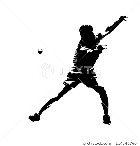 Table tennis female player, woman playing ping pong, isolated vector silhouette Table tennis female player, woman playing ping pong, isolated vector silhouette 114340766