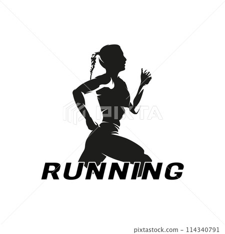 Run logo, running woman, isolated vector silhouette, side view Run logo, running woman, isolated vector silhouette, side view 114340791
