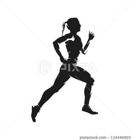 Running woman, isolated vector silhouette, front view Running woman, isolated vector silhouette, front view 114340803