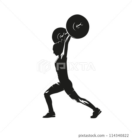 Weightlifting workout, woman in gym, isolated vector silhouette, logo, 114340822