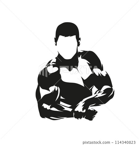 Bodybuilding logo, isolated vector silhouette of posing bodybuilder 114340823