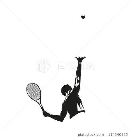 Tennis player serving ball, isolated vector silhouette, tennis logo Tennis player serving ball, isolated vector silhouette, tennis logo 114340825