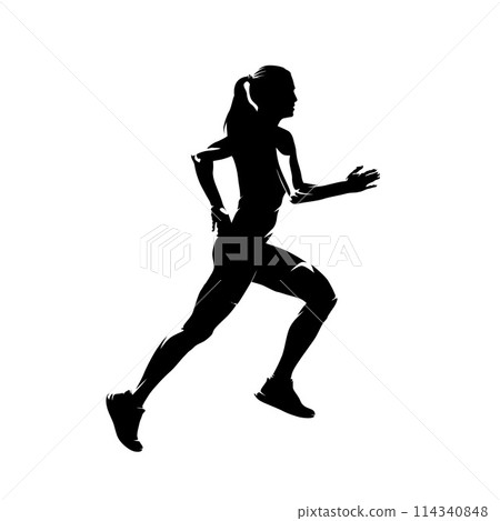 Running woman, isolated vector silhouette, side view. Run 114340848