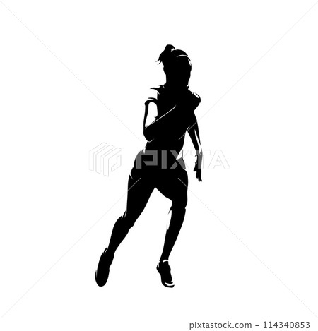 Running woman, isolated vector silhouette, front view 114340853