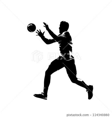 Handball player catching ball, isolated vector silhouette, ink drawing 114340860