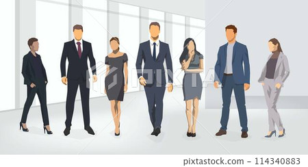 Business people. Group of business men and women in office. Team work. Office workers.  114340883