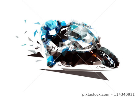 Motorbike racing, road moto racing logo, isolated low poly vector illustration. Motorcycle rider Motorbike racing, road moto racing logo, isolated low poly vector illustration. Motorcycle rider 114340931