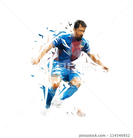 Football player, soccer, isolated low poly vector illustration. Geometric team sport athlete Football player, soccer, isolated low poly vector illustration. Geometric team sport athlete 114340932
