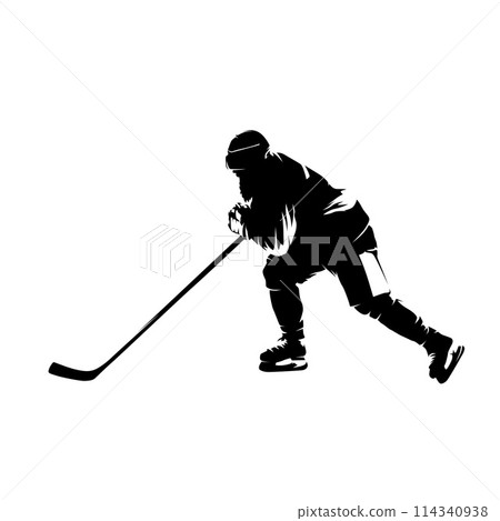 Ice hockey player skating, side view, isolated vector silhouette 114340938