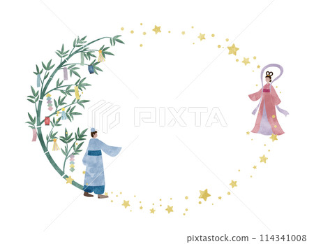 七夕水彩風格插畫框架 七夕水彩風格插畫框架 114341008