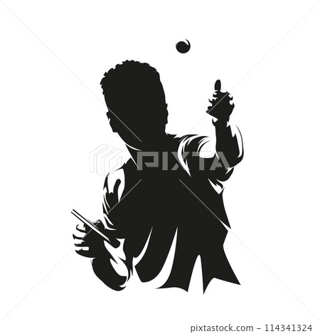 Table tennis, man playing ping pong. Serving in table tennis, isolated vector silhouette 114341324