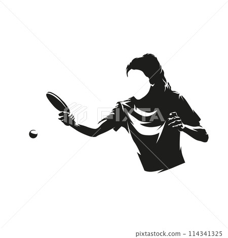 Table tennis, woman playing ping pong, isolated vector silhouette 114341325