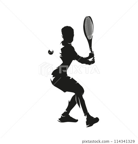 Tennis player, isolated vector silhouette, backhand shot, side view Tennis player, isolated vector silhouette, backhand shot, side view 114341329