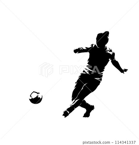 Soccer, woman playing football, passing ball, isolated vector silhouette, ink drawing 114341337