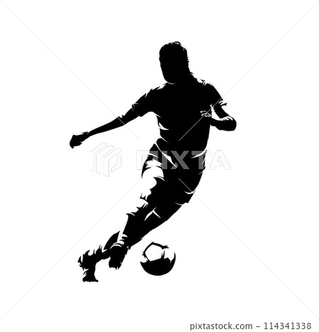 Woman playing soccer, football, isolated vector silhouette, front view. Soccer logo Woman playing soccer, football, isolated vector silhouette, front view. Soccer logo 114341338