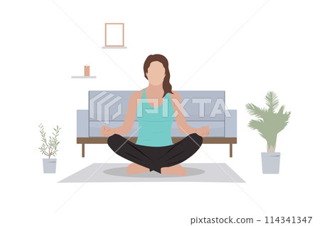 Woman practicing yoga, isolated vector illustration, flat design 114341347