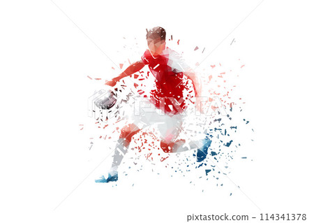 Soccer player, football, isolated low poly vector illustration with shatter effect, front view 114341378