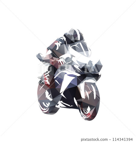 Road bike race, biker on motorcycle, geometric isolated vector illustration. Motorbike racing logo 114341394