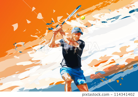 Tennis player on abstract coloruful background, vector illustration. Sport poster Tennis player on abstract coloruful background, vector illustration. Sport poster 114341402