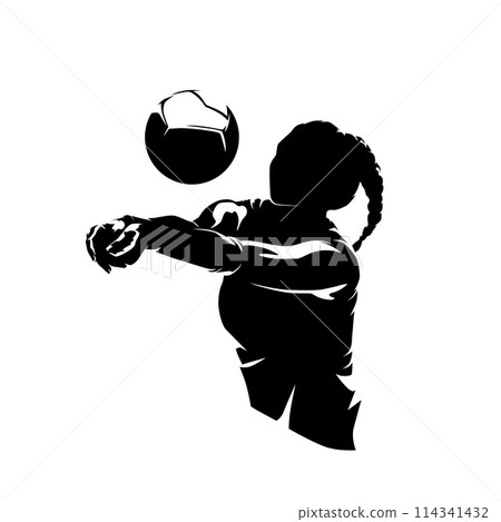 Volleyball woman logo, isolated vector silhouette, female volleyball player Volleyball woman logo, isolated vector silhouette, female volleyball player 114341432