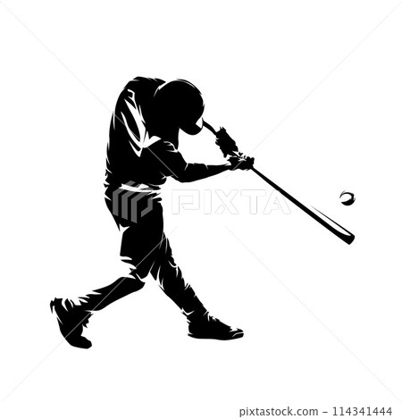 Baseball player, isolated vector silhouette. Baseball batter Baseball player, isolated vector silhouette. Baseball batter 114341444