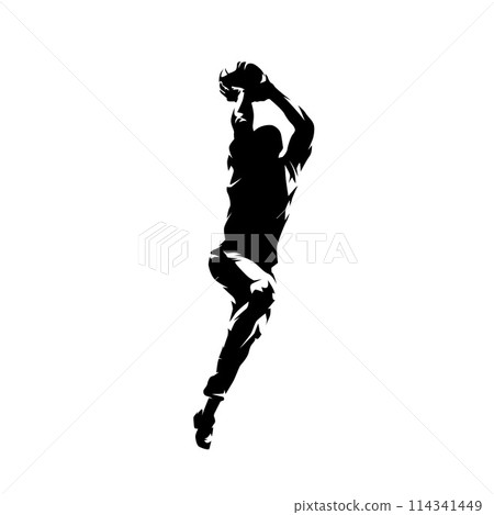 Basketball player slam dunk isolated vector silhouette 114341449