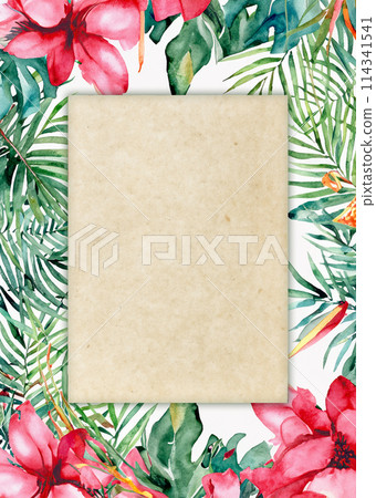 Summer material: Colorful botanical pattern background frame (watercolor style) 114341541