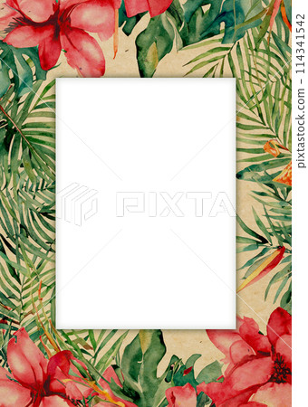 Summer material: Colorful botanical pattern background frame (watercolor style) 114341542