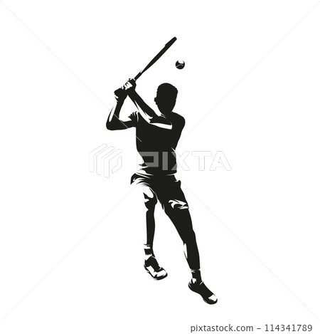 Tennis player, isolated vector silhouette, ink drawing. Tennis logo Tennis player, isolated vector silhouette, ink drawing. Tennis logo 114341789