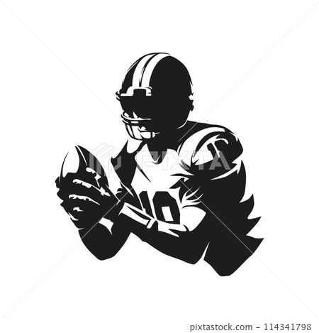 Football player logo, isolated vector silhouette. American football athlete, abstract ink drawing Football player logo, isolated vector silhouette. American football athlete, abstract ink drawing 114341798