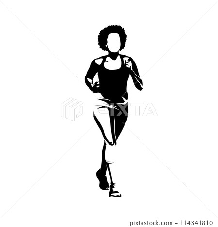 Run, running woman, isolated vector silhouette, ink drawing, front view 114341810