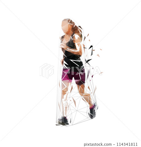 Run, running woman, low poly isolated vector illustration, geometric drawing, front view 114341811